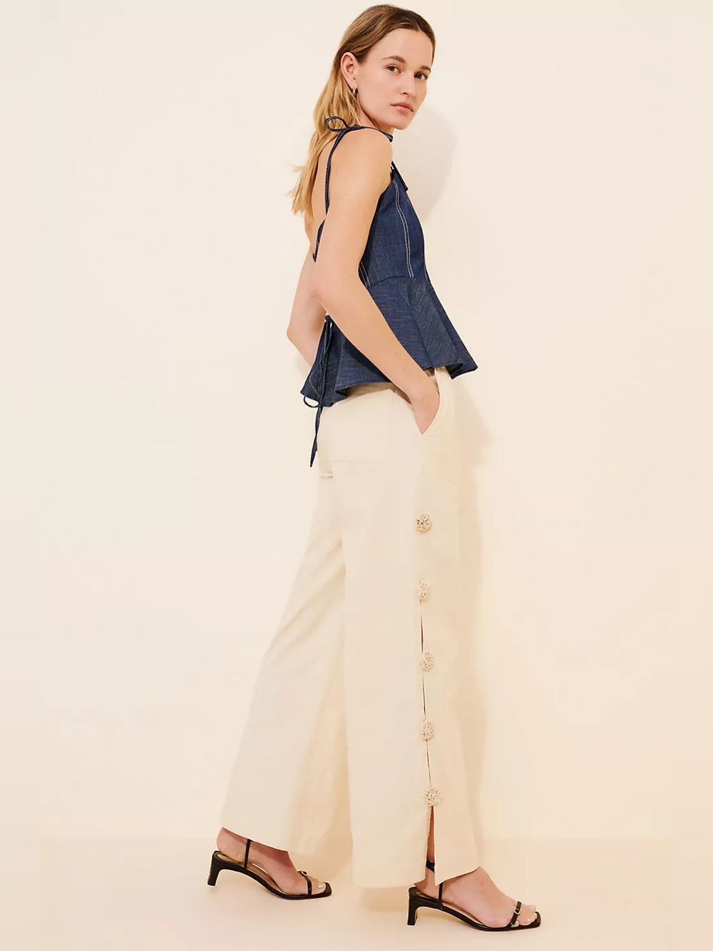 Anthropologie - Find Me Now Linen Blend Wide Leg Seam Pants Size Medium